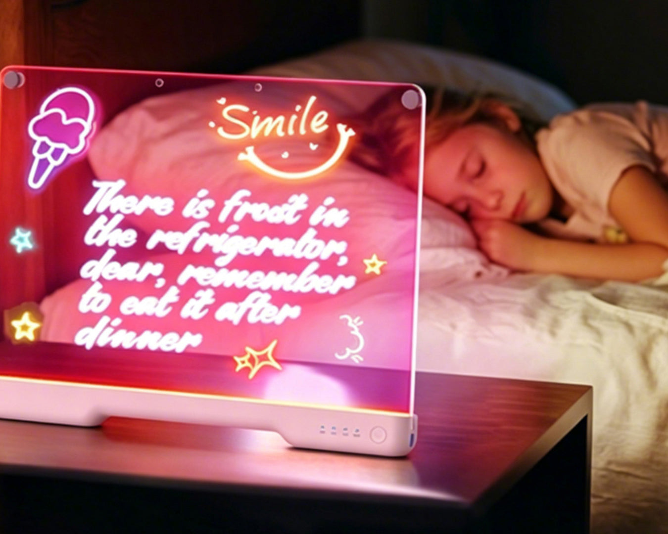 Geokay GlowLite 16-inch LED Drawing Board as a glowing night light for kids bedroom