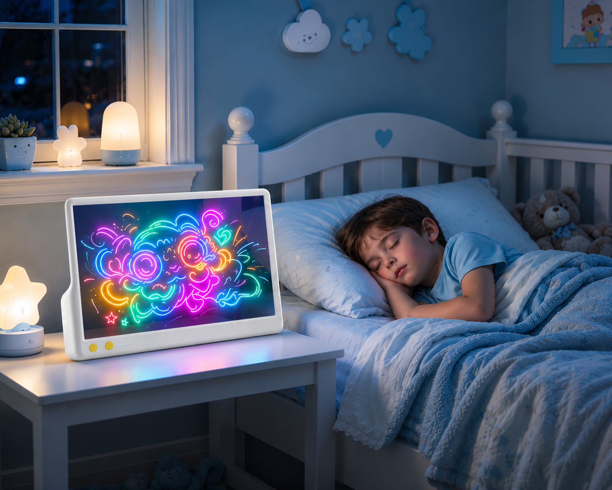 Geokay LumiLite A4 LED Drawing Board as a glowing night light for kids bedroom