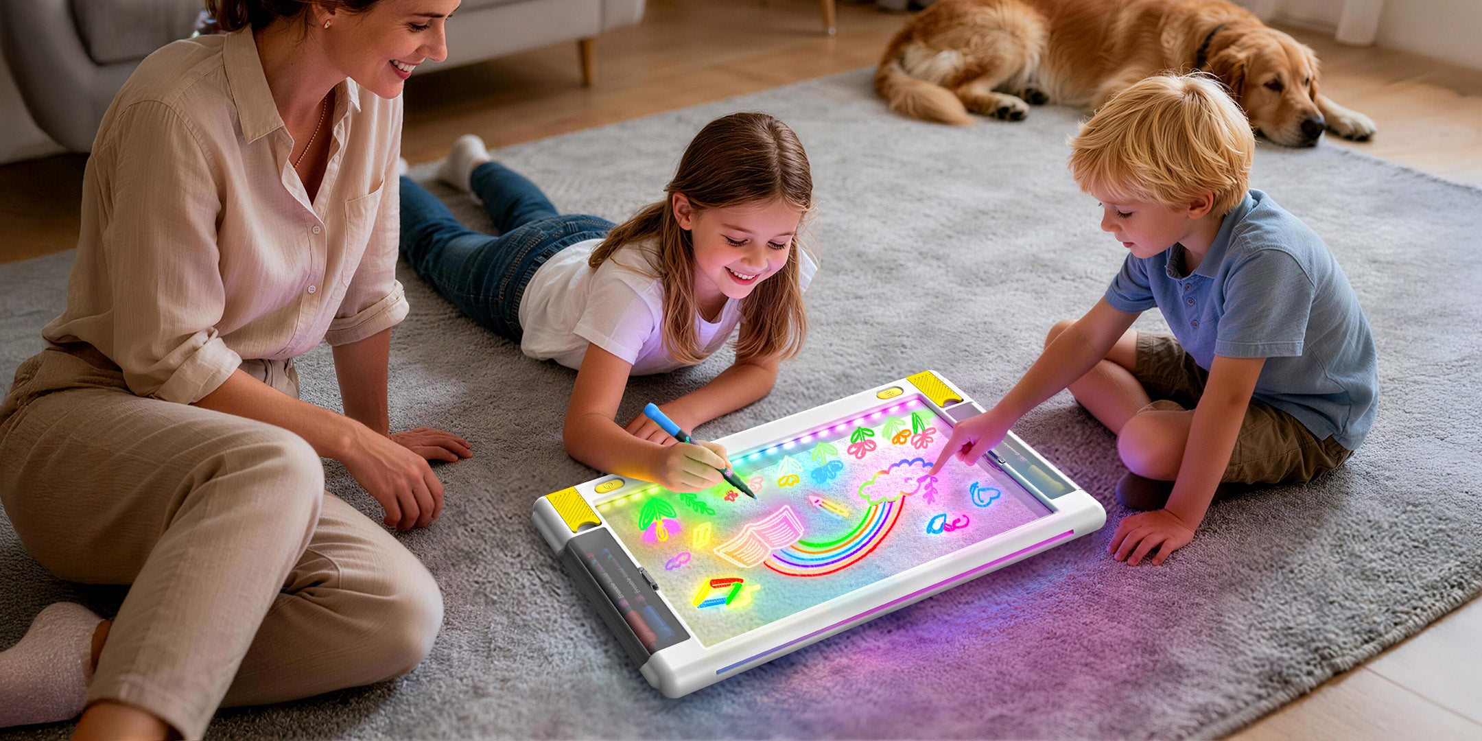 Geokay LumiPro 15-inch LED Drawing Board for kids drawing, writing and screen-free creative play 2560_1080