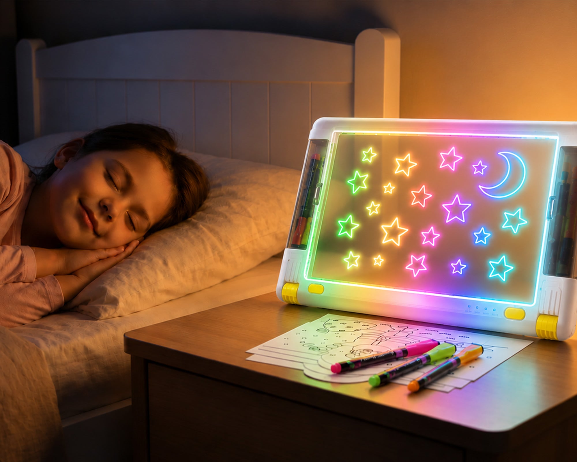Geokay LumiPro 15-inch LED Drawing Board as a glowing night light for kids bedroom