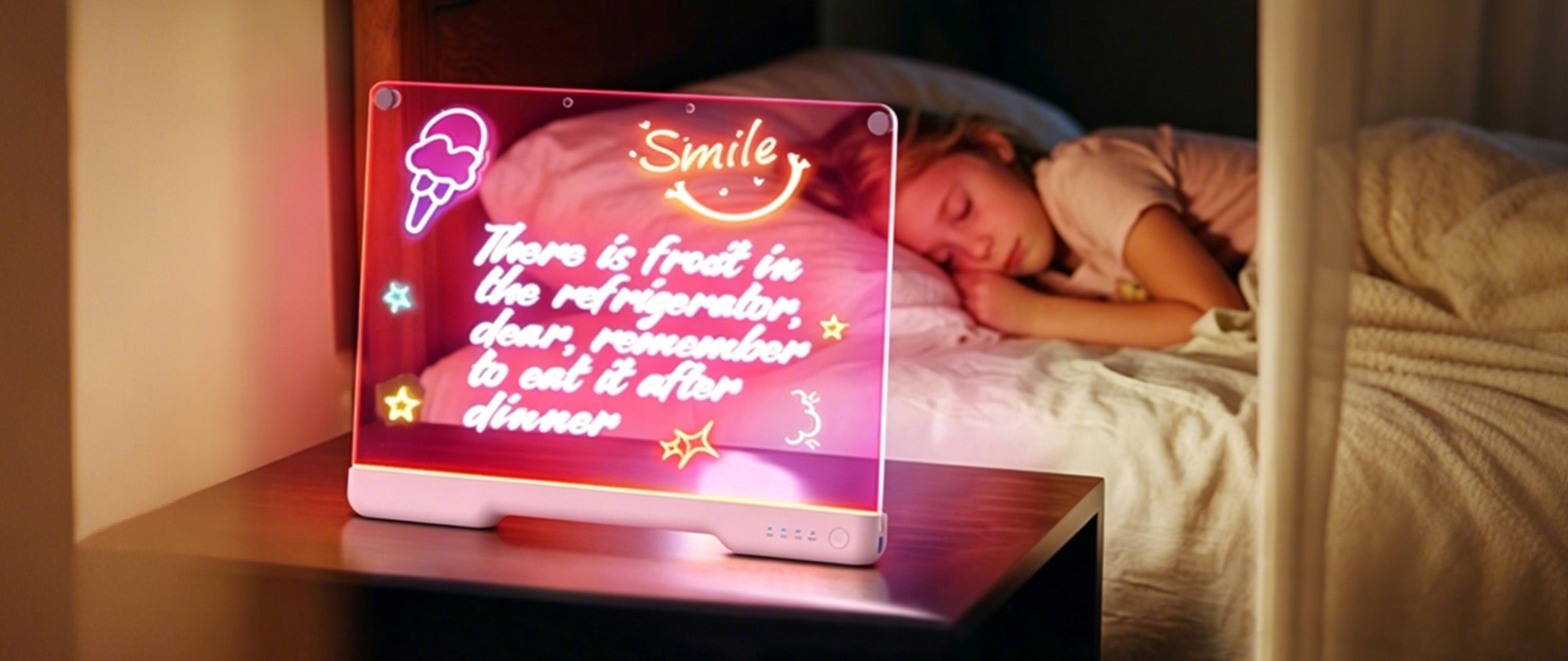 Geokay GlowLite 16-inch LED Drawing Board as a glowing night light for kids bedroom