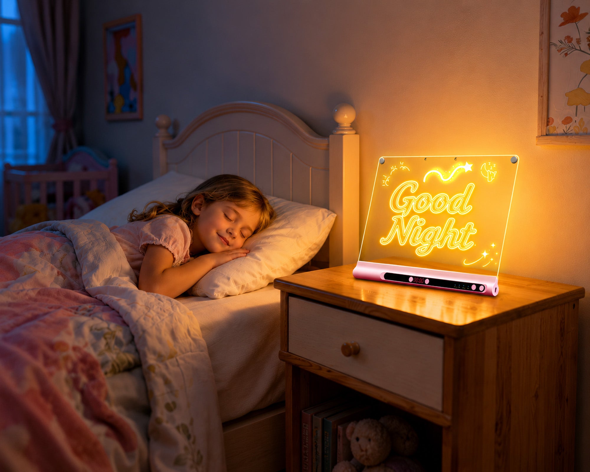 Geokay GlowPro 16-inch LED Drawing Board as a glowing night light for kids bedroom