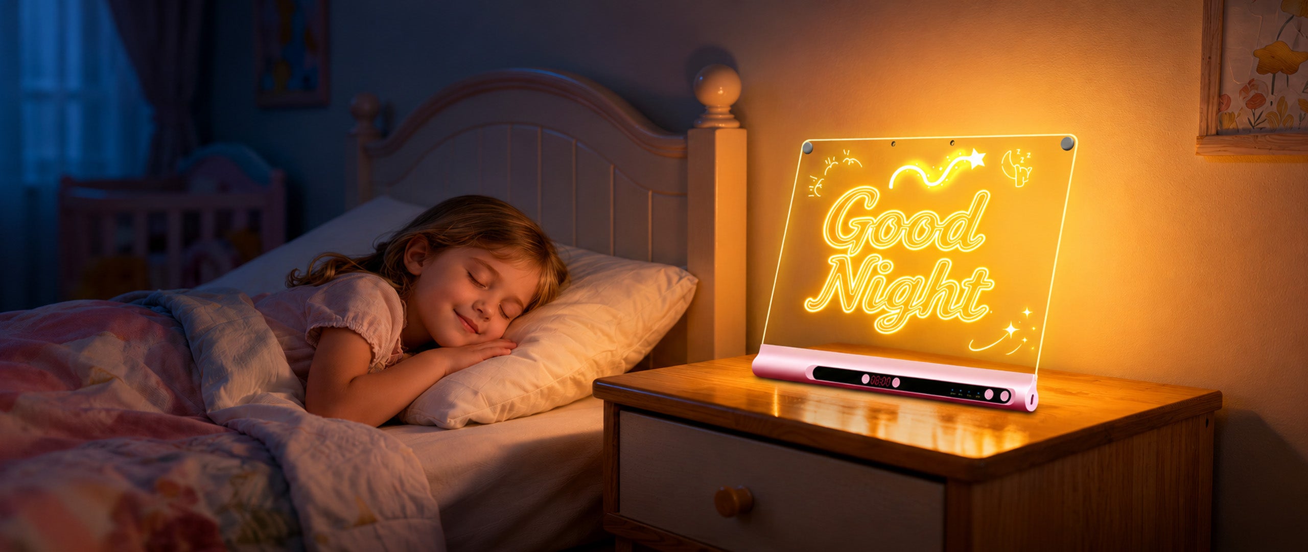 Geokay GlowPro 16-inch LED Drawing Board as a glowing night light for kids bedroom