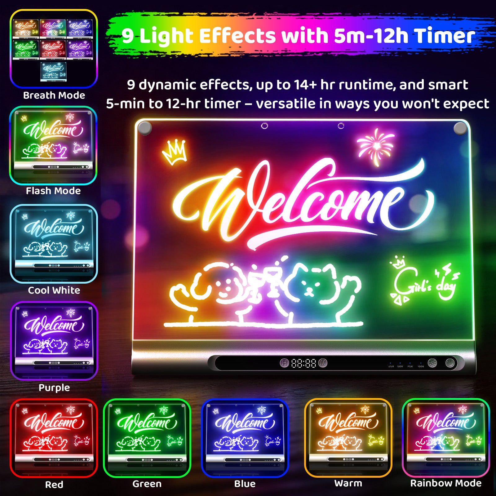 Geokay GlowPro 16-inch LED Drawing Board with 9 light effects
