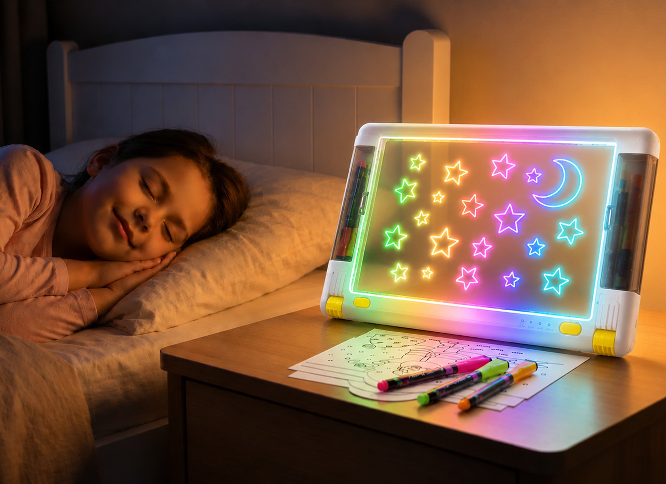 Geokay LumiPro 15-inch LED Drawing Board as a glowing night light for kids bedroom
